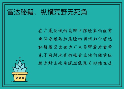 雷达秘籍，纵横荒野无死角